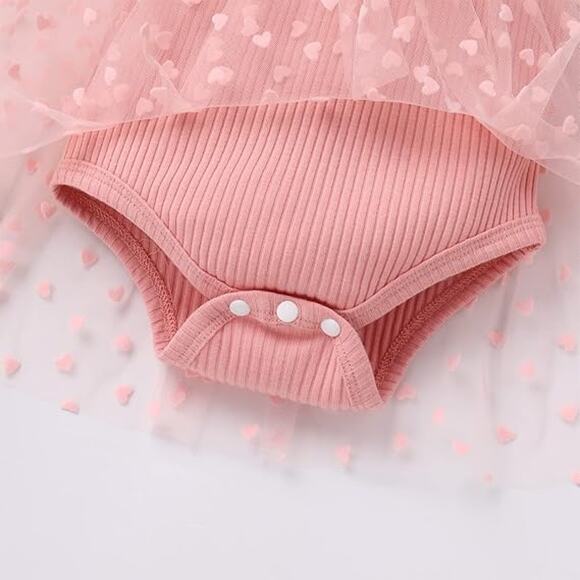 NWT Pink Lace Tulle Romper Dress with Floral Headband Size: 6-12 Months - Picture 3 of 4